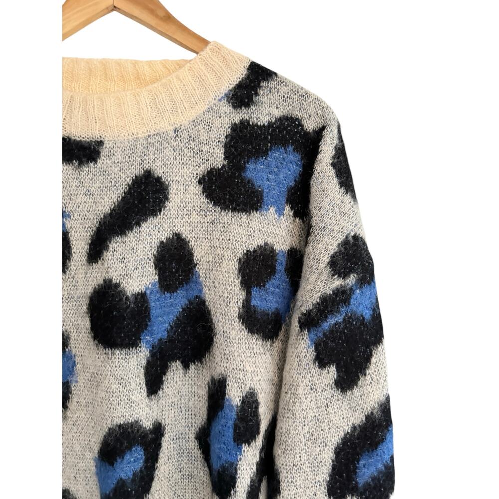 The Korner S/M Blue Animal Leopard Mohair Wool Blend Sweater Cozy Pullover Soft - Picture 4 of 7